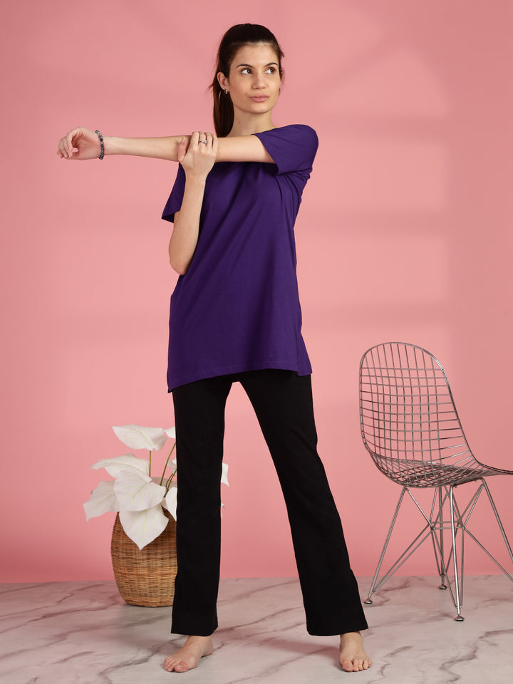 Purple Cotton Yoga T-Shirt for Women