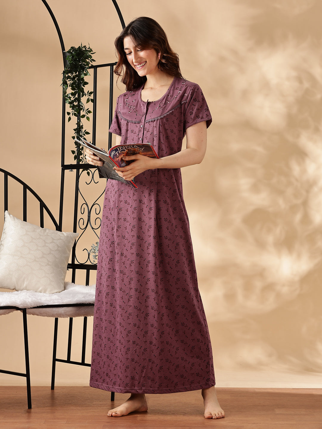 Comfortable And Cozy Smoky Purple Feeding Nighty for Women