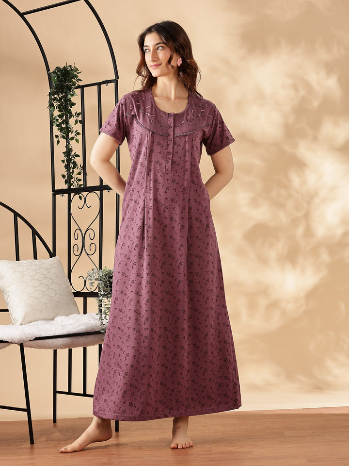 Comfortable And Cozy Smoky Purple Feeding Nighty for Women
