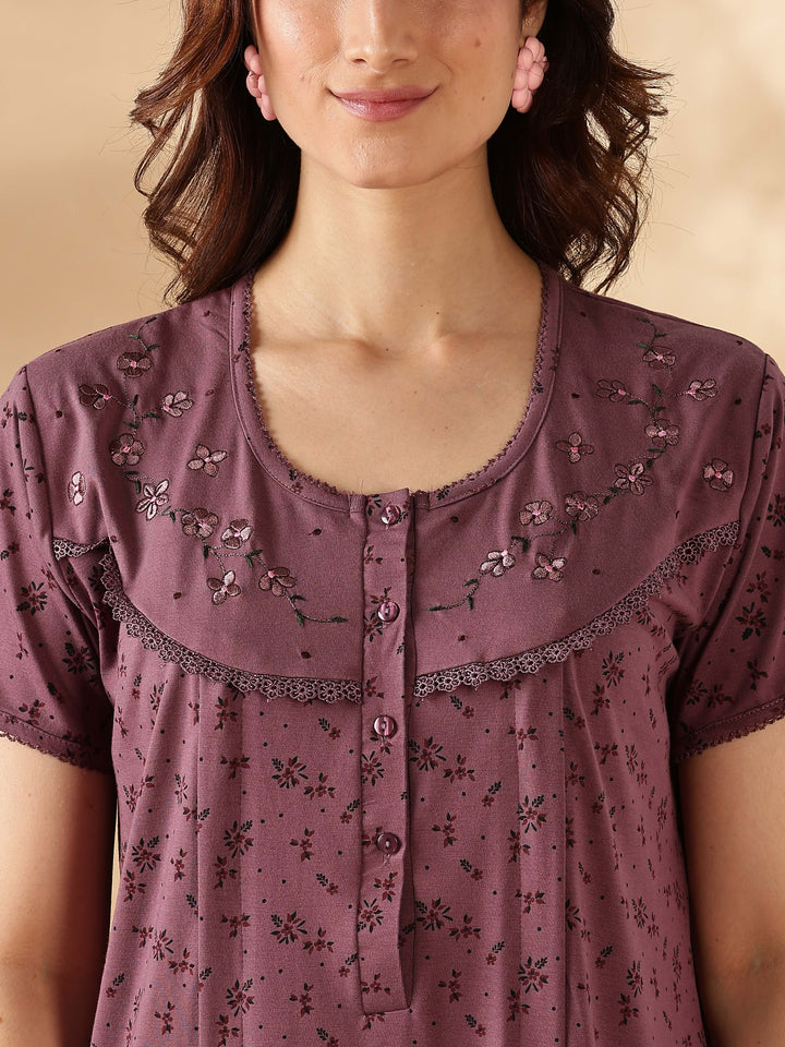Comfortable And Cozy Smoky Purple Feeding Nighty for Women