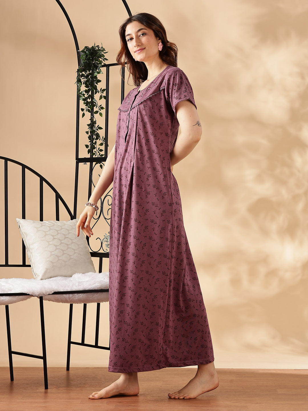 Comfortable And Cozy Smoky Purple Feeding Nighty for Women