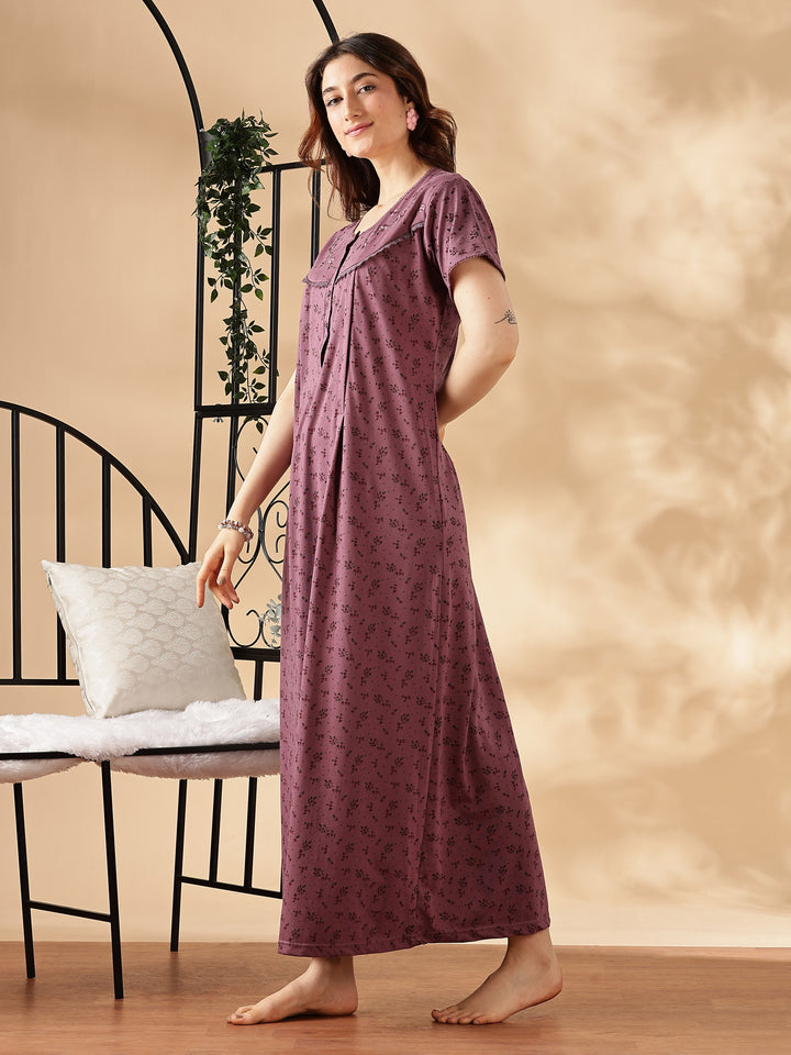 Comfortable And Cozy Smoky Purple Feeding Nighty for Women
