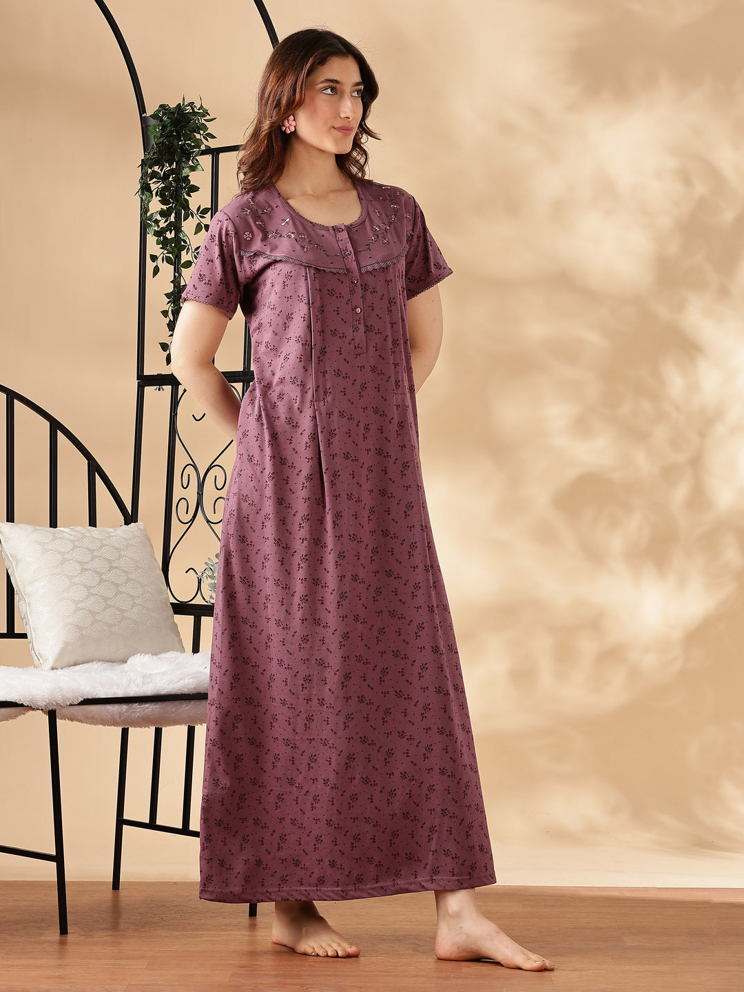 Comfortable And Cozy Smoky Purple Feeding Nighty for Women