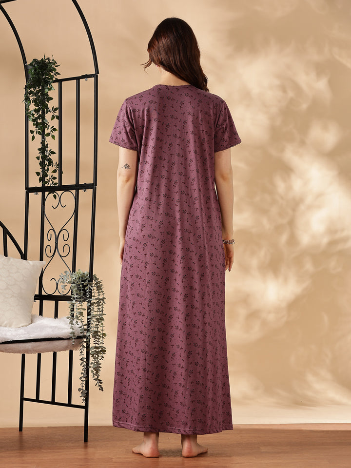 Comfortable And Cozy Smoky Purple Feeding Nighty for Women