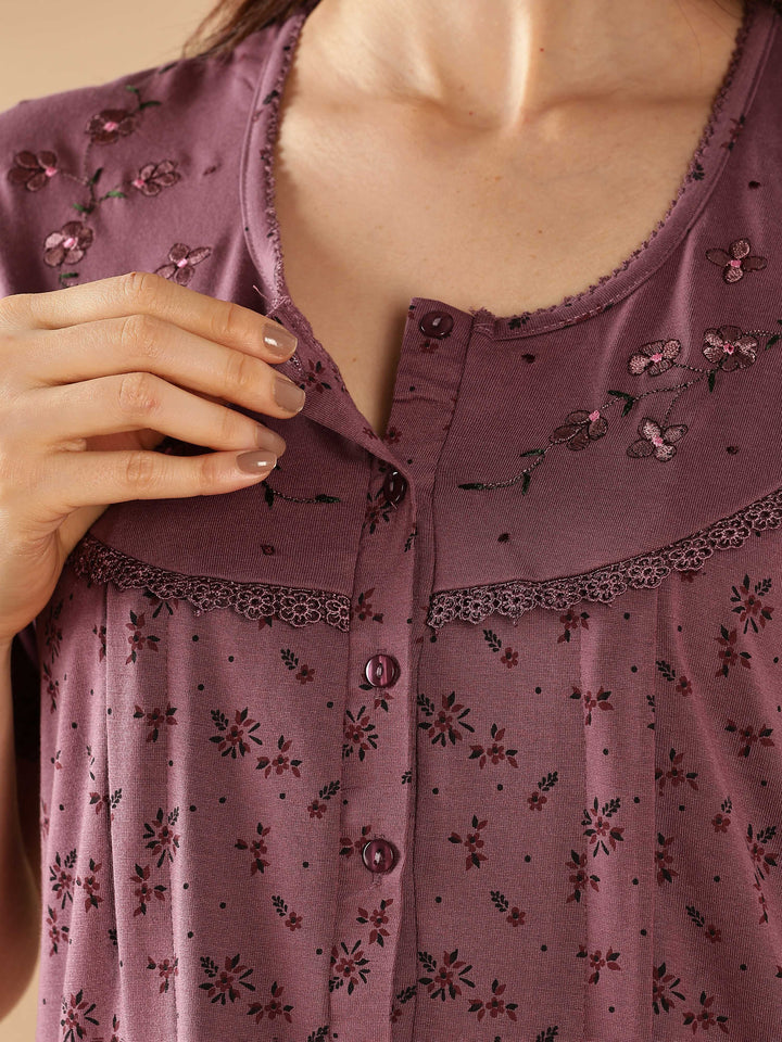 Comfortable And Cozy Smoky Purple Feeding Nighty for Women