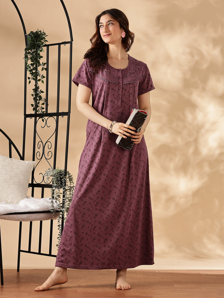 Comfortable And Cozy Smoky Purple Feeding Nighty for Women