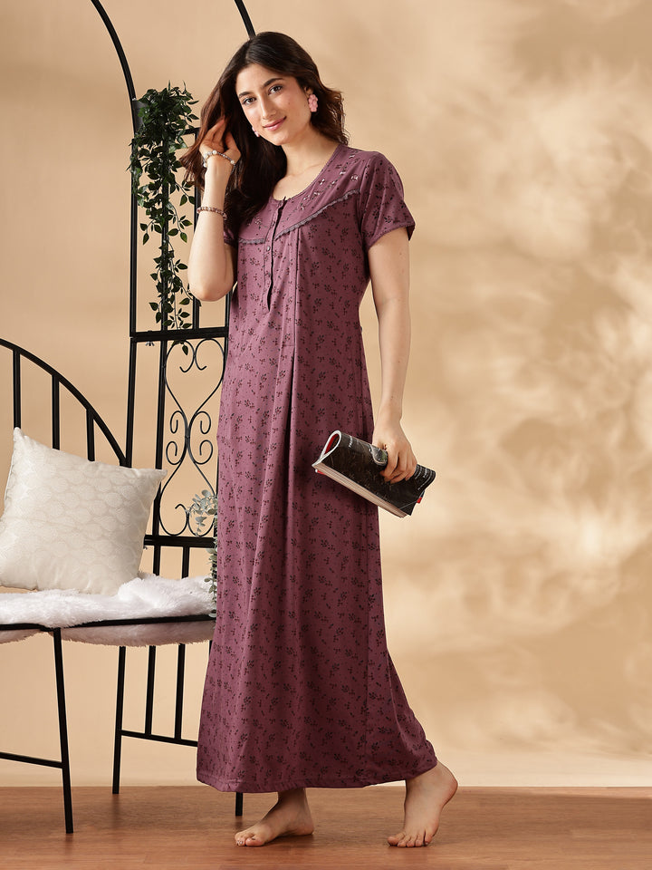 Comfortable And Cozy Smoky Purple Feeding Nighty for Women