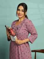Purple Maxi Night dress with Lace Embroidery and Soft Fabric