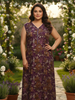 Purple Floral Sleeveless A Line Maxi Nighty for Women