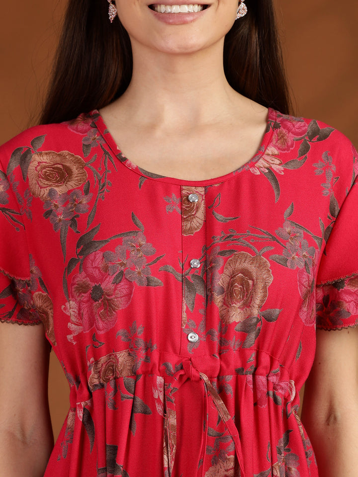 Rani Pink Floral Frock Type Nighty for Women