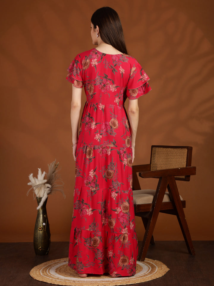 Rani Pink Floral Frock Type Nighty for Women