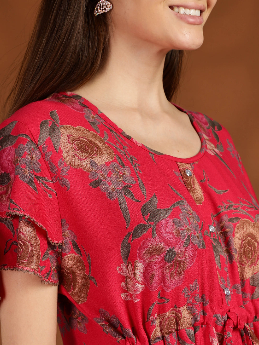 Rani Pink Floral Frock Type Nighty for Women