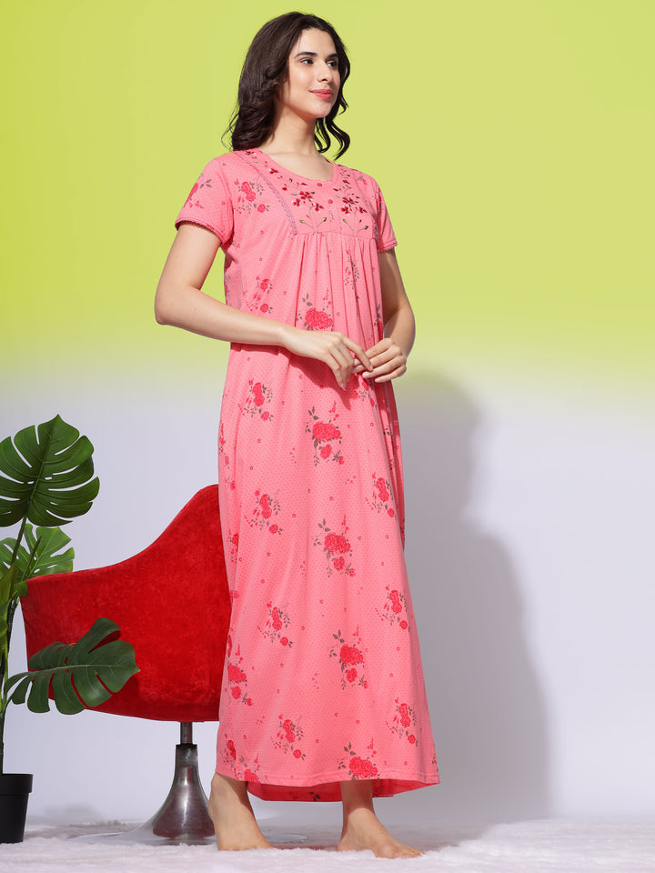 Comfy And Cozy Rani Pink Front Open Nighty For Women