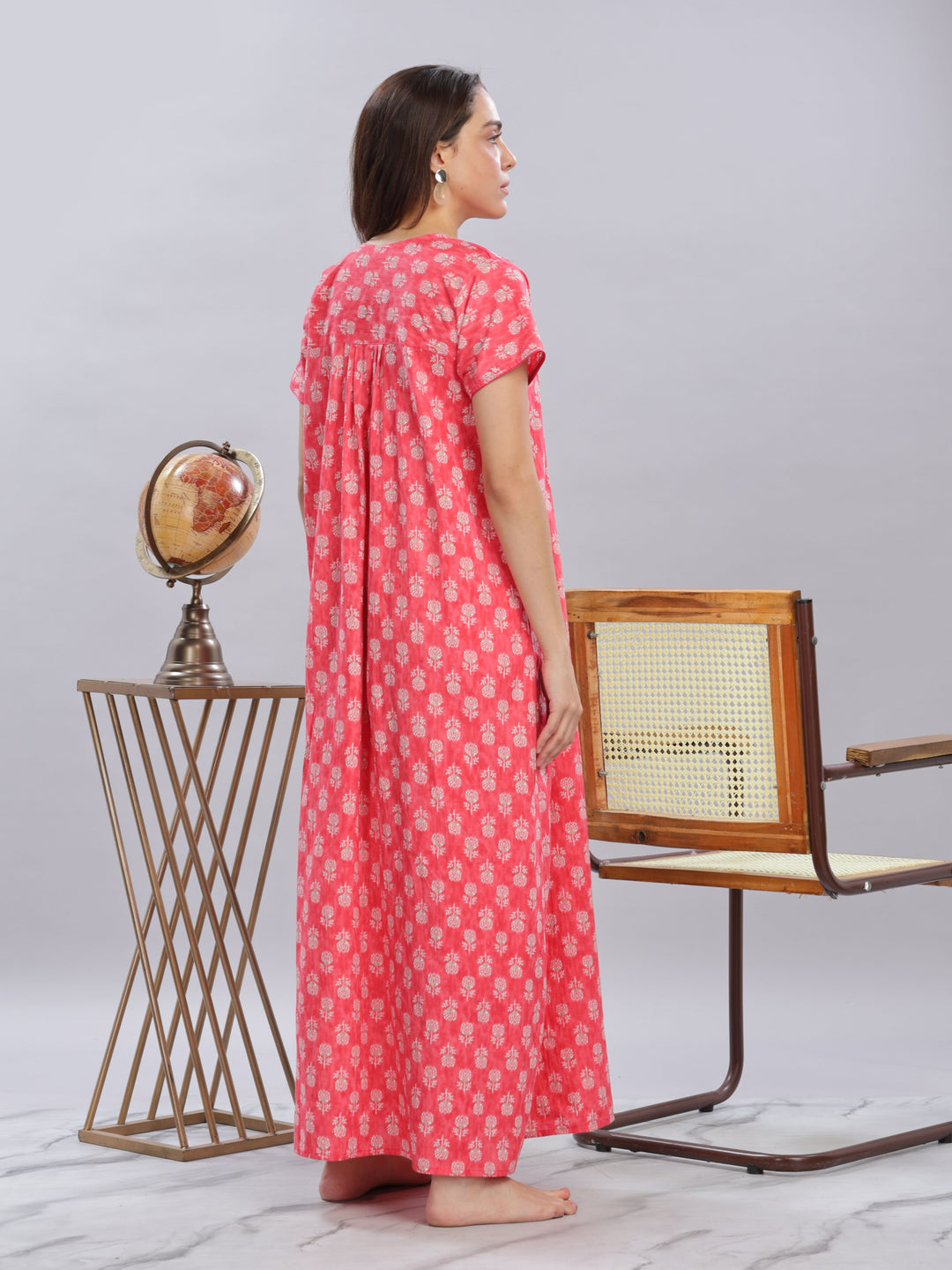 Embroidery Floral Rani Pink Pure Cotton Nighty
