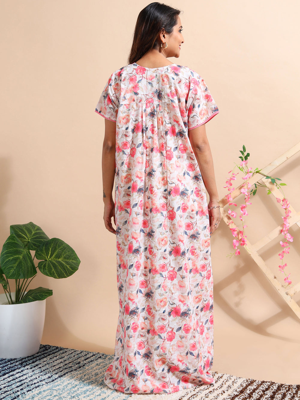 Premium Red Chikankari Cotton Nighty for Women