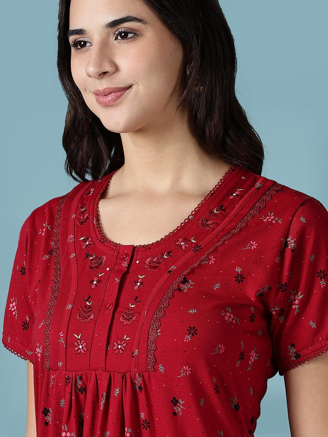 Deep Red Premium Cotton Blend Night dress for Women