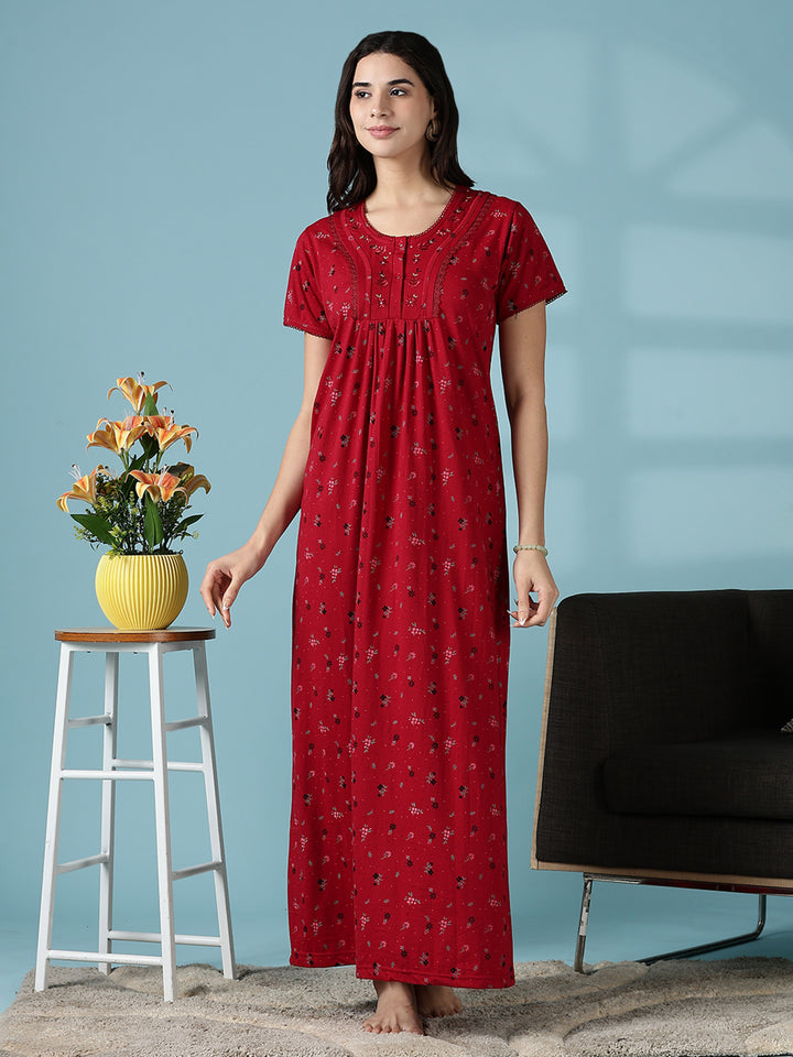 Deep Red Premium Cotton Blend Night dress for Women