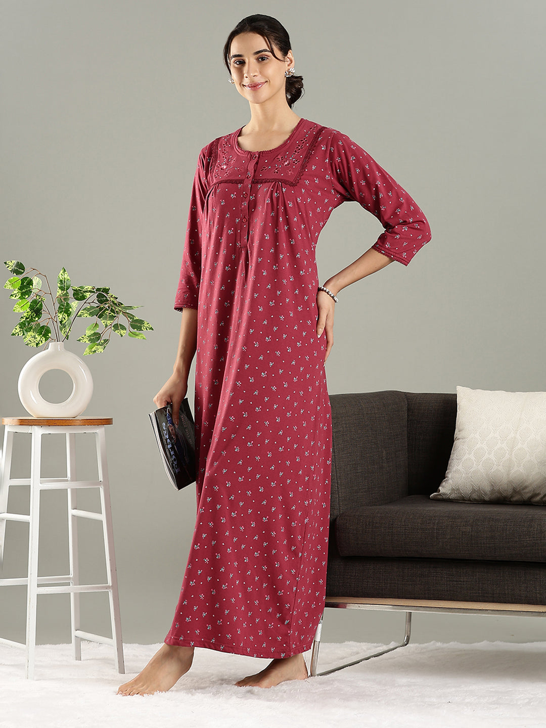 Rose Mist Cotton Blend Designer Nighty for Women