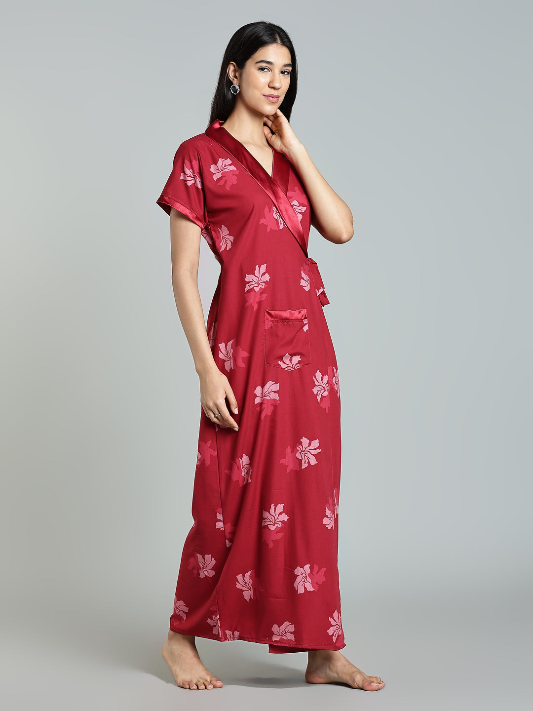 Red Floral House Coat for Women