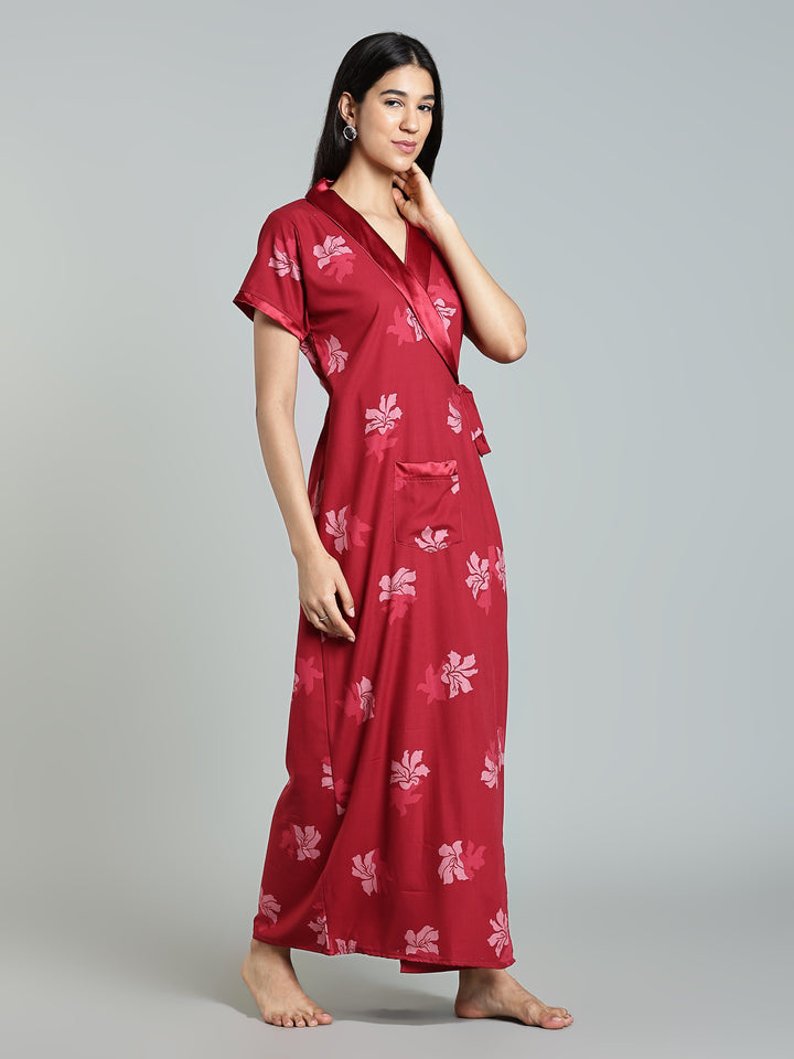 Red Floral House Coat for Women