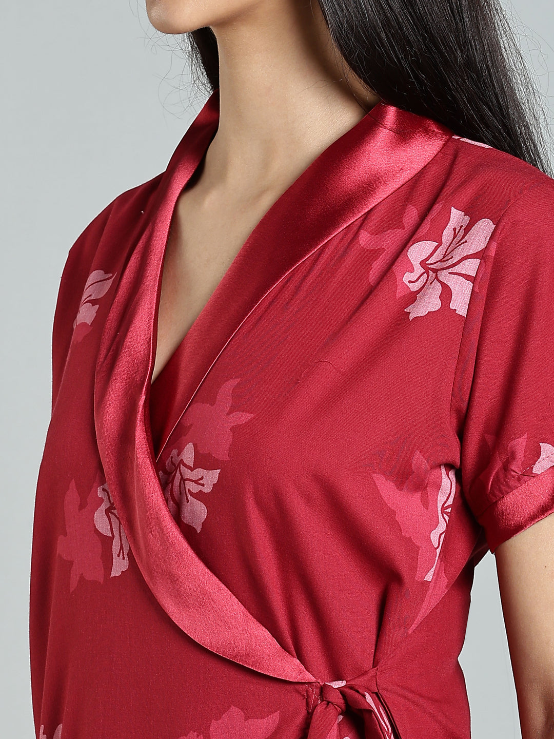 Red Floral House Coat for Women