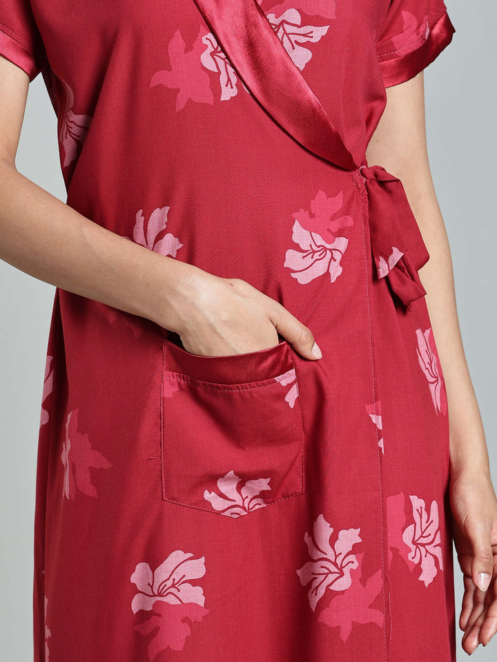 Red Floral House Coat for Women