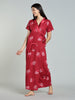 Red Floral Wrap House Coat  Soft Viscose Robe