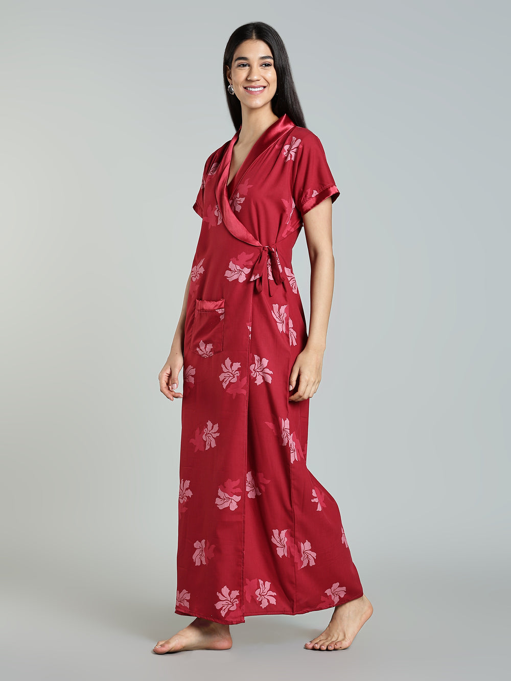 Red Floral House Coat for Women