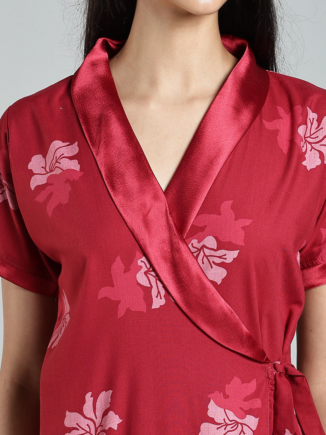 Red Floral House Coat for Women