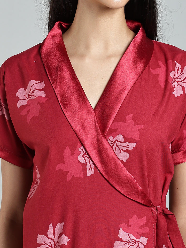 Red Floral House Coat for Women