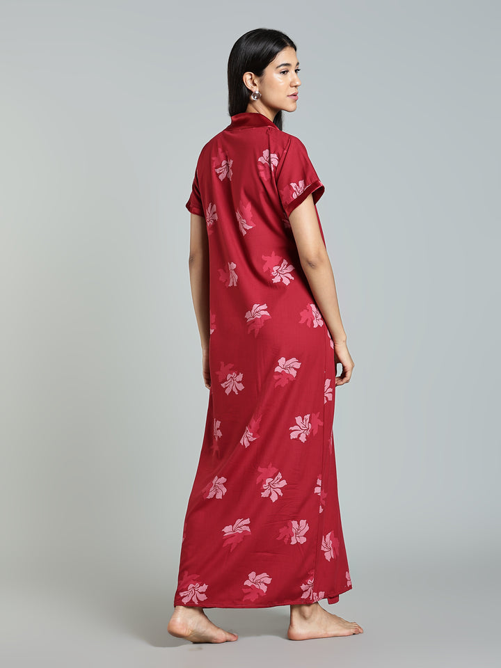 Red Floral House Coat for Women