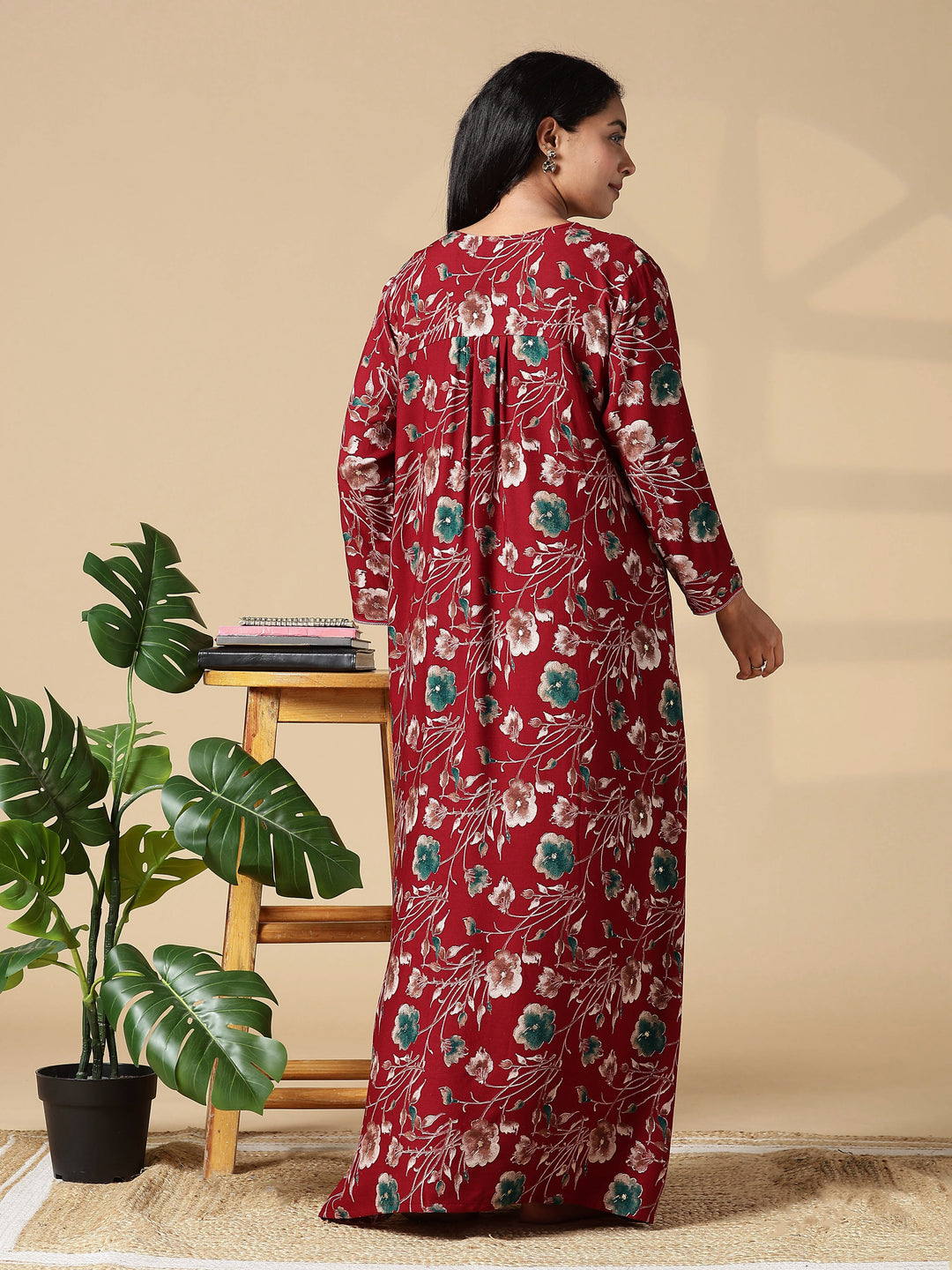Cozy Red Rayon Ladies Nighty Dress