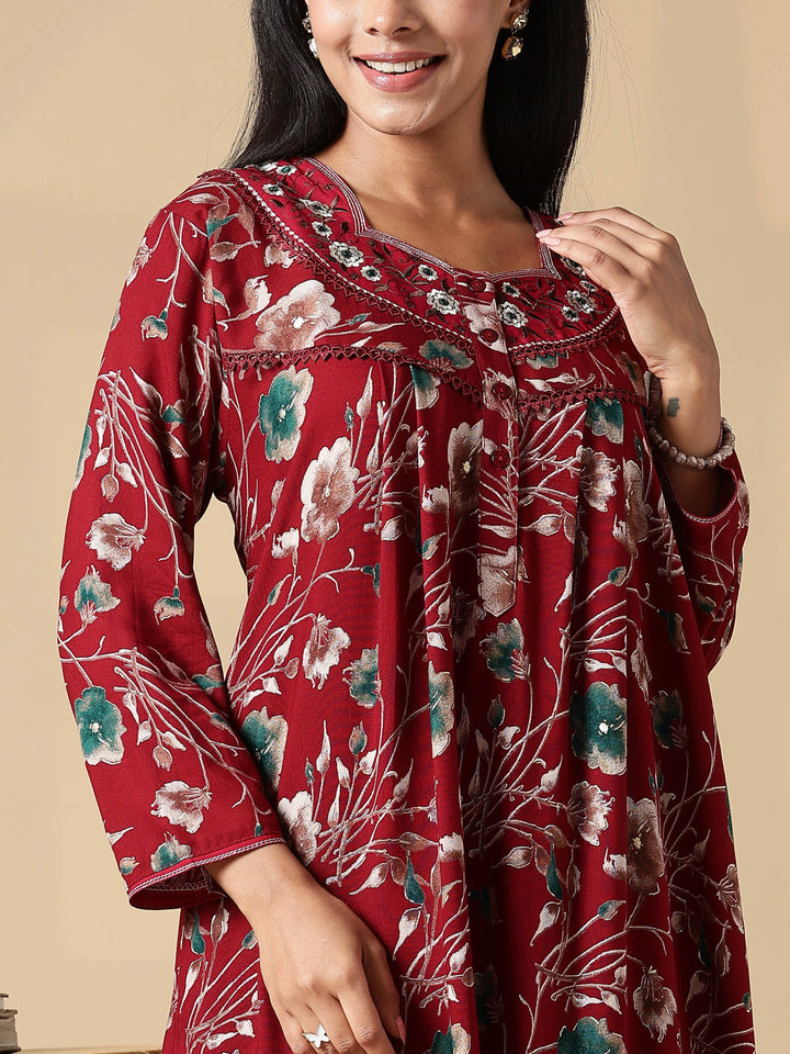 Cozy Red Rayon Ladies Nighty Dress