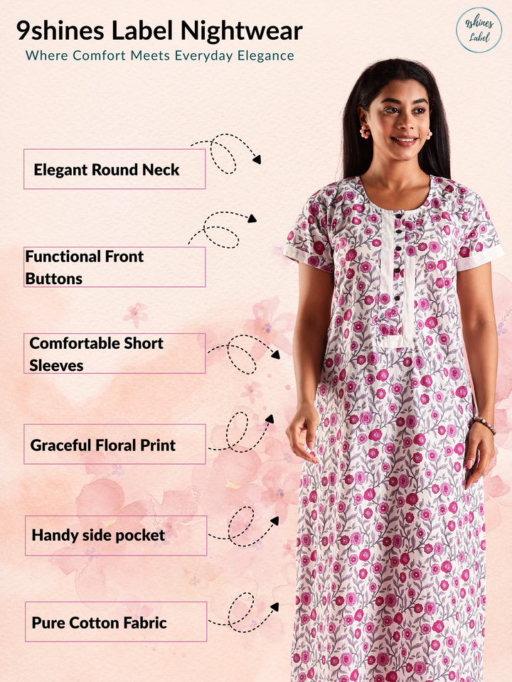 Rose Cream Front Open Feeding Nighty In Cotton for Women