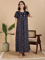 Midnight Blossom Alpine Floral Nighty for Women Breathable and Cozy