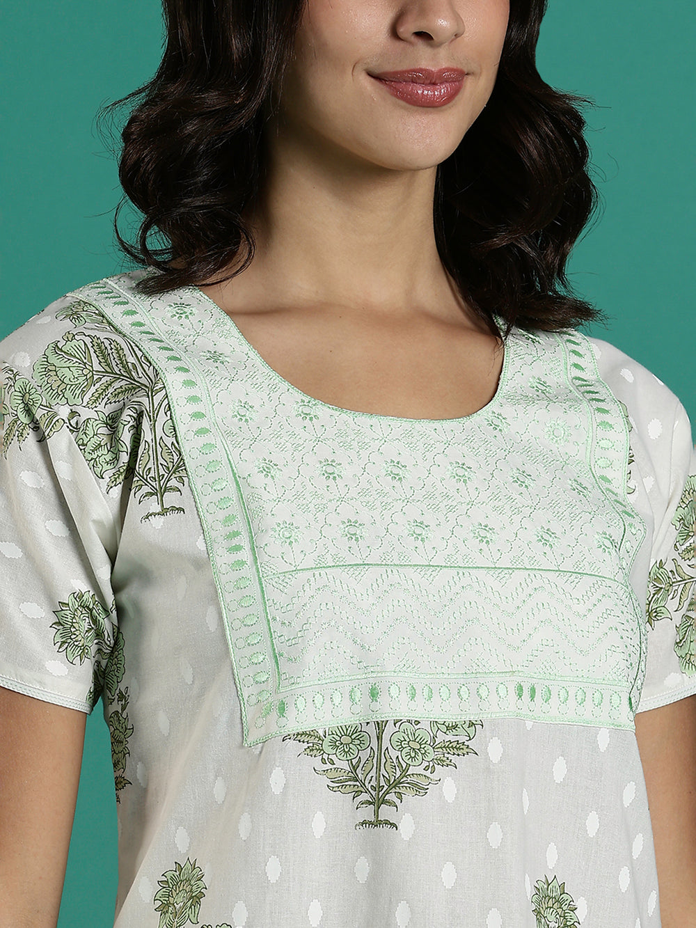 Rose Printed Pure Cotton Night Dress for Women