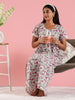 Floral Printed Cotton Nighty for Women with Round Neck