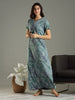 Hosiery Cotton Sea Green Designer Nighty with Embroidered Neckline and Pocket