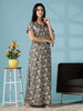 Rayon Floral Designer Nighty in Shimmer Brown Floral with Lace Detailing