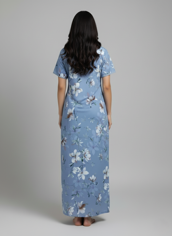 Sky Blue Rayon Designer Nighty Dress for Women