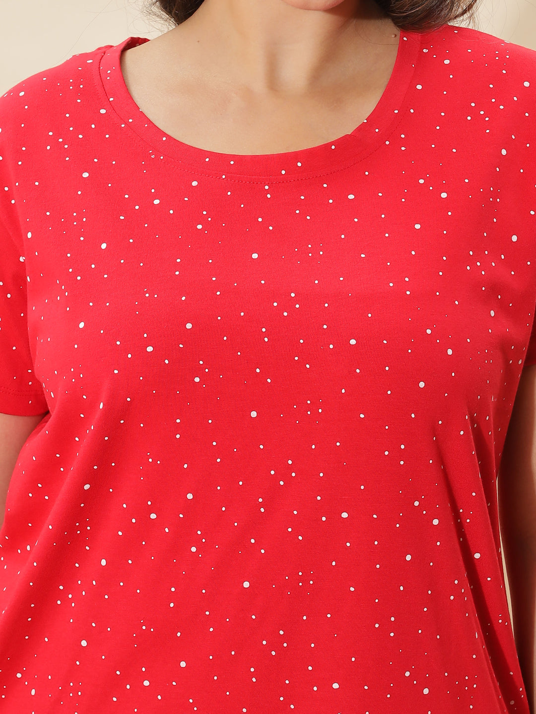 Trendy Solid Red Cotton Plus Size Short Nighty for Women