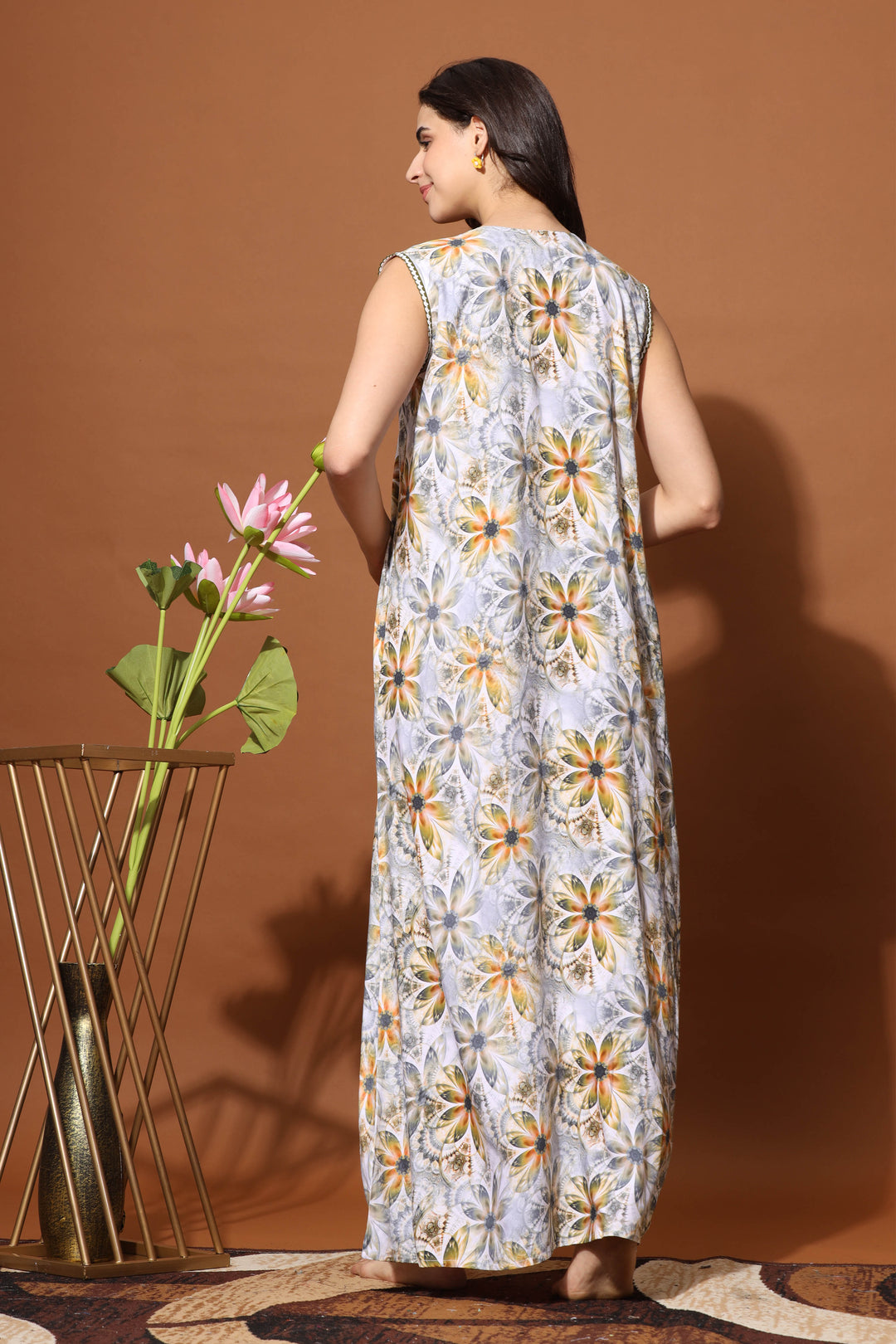 Sunflower Print Sleeveless Nighty for Women