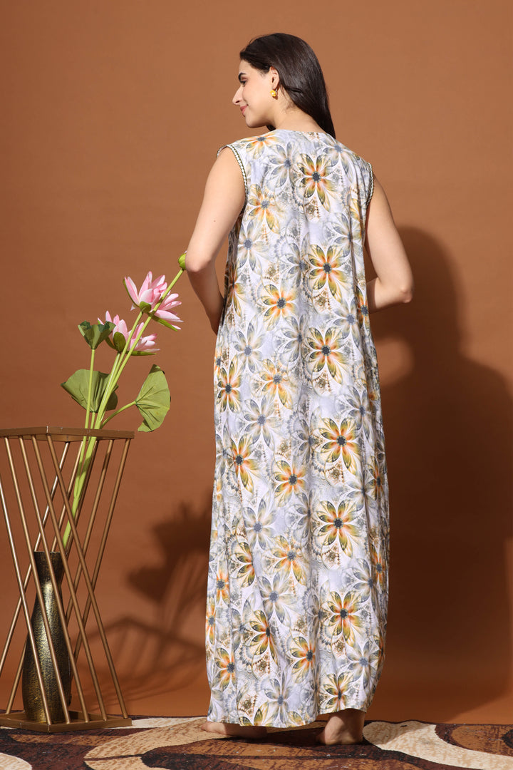 Sunflower Print Sleeveless Nighty for Women