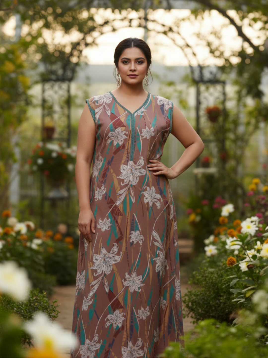 Dreamy Tan Sleeveless Alpine Nighty for Women