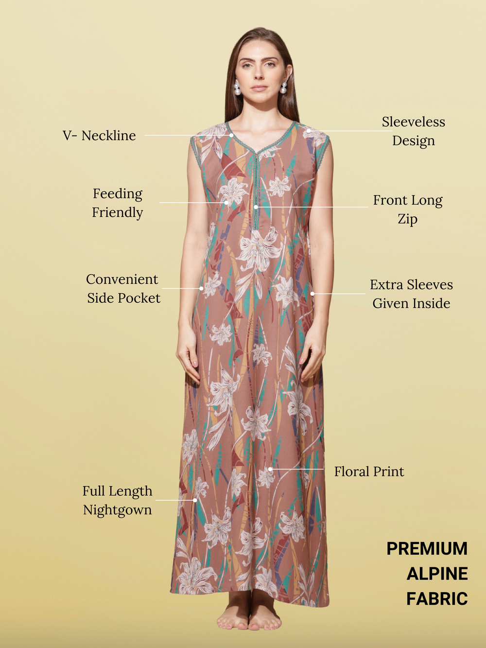 Dreamy Tan Sleeveless Alpine Nighty for Women