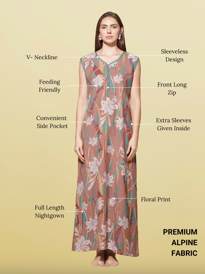 Dreamy Tan Sleeveless Alpine Nighty for Women