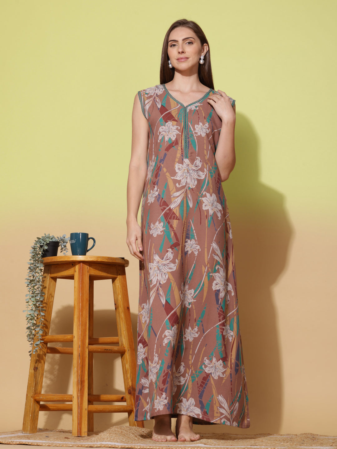 Dreamy Tan Sleeveless Alpine Nighty for Women 
