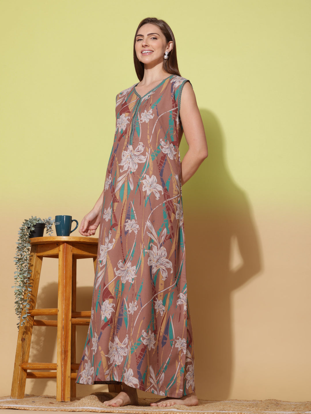 Dreamy Tan Sleeveless Alpine Nighty for Women 