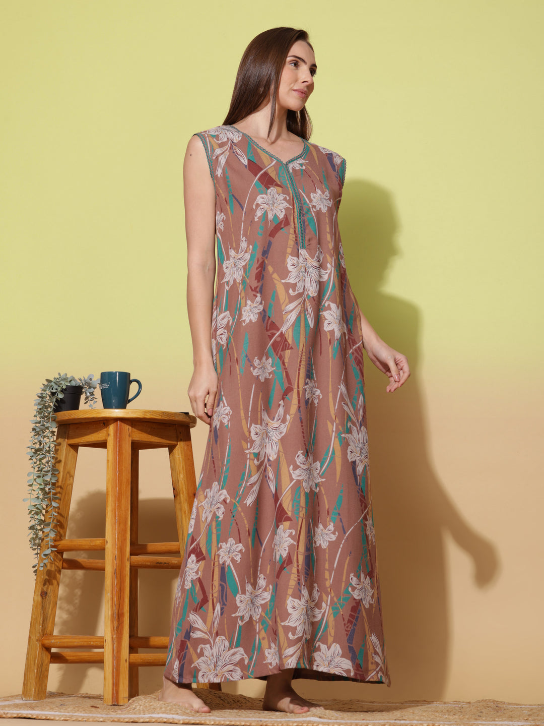 Dreamy Tan Sleeveless Alpine Nighty for Women 