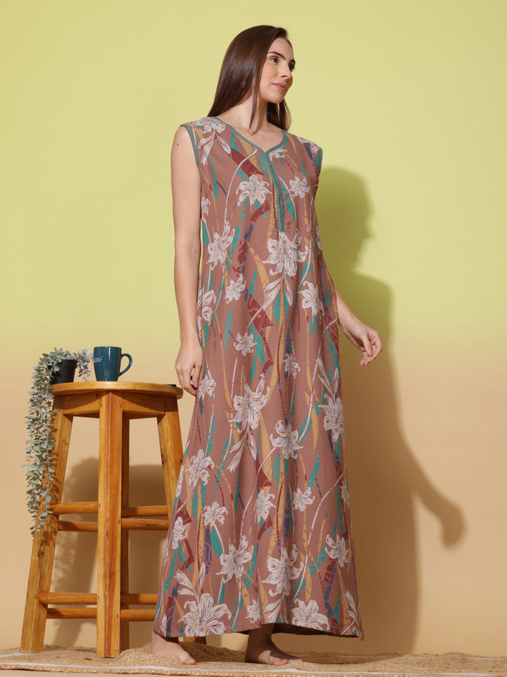 Dreamy Tan Sleeveless Alpine Nighty for Women 